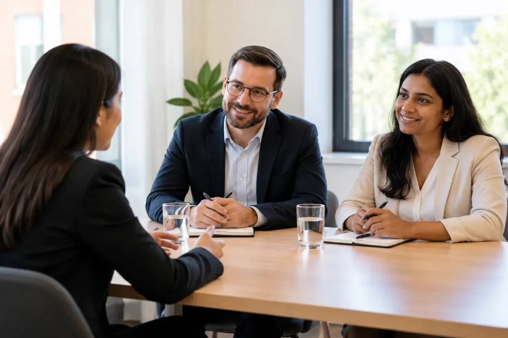 International candidates discussing cultural experiences
