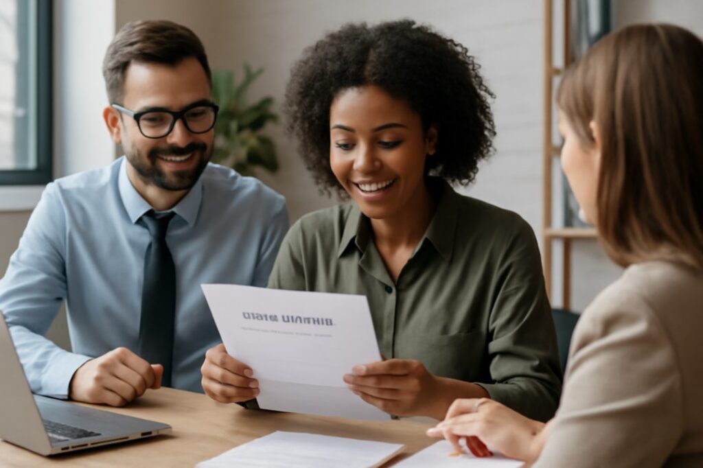 Professionals reviewing a cover letter together.