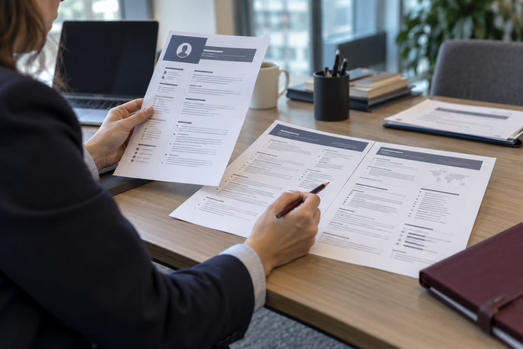 Recruiter comparing American and international CV formats