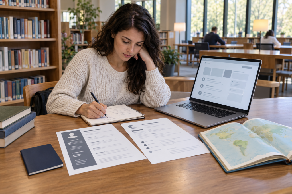 Job seeker researching CV formats by country for an overseas job application