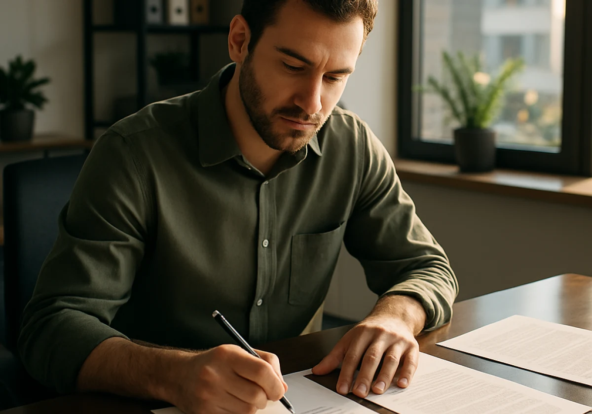 Recruiter sitting at a polished desk in a modern office